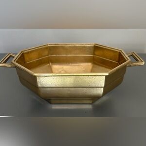 Vintage Solid Brass Octagonal Planter with Handles – Mid-Century Modern Style